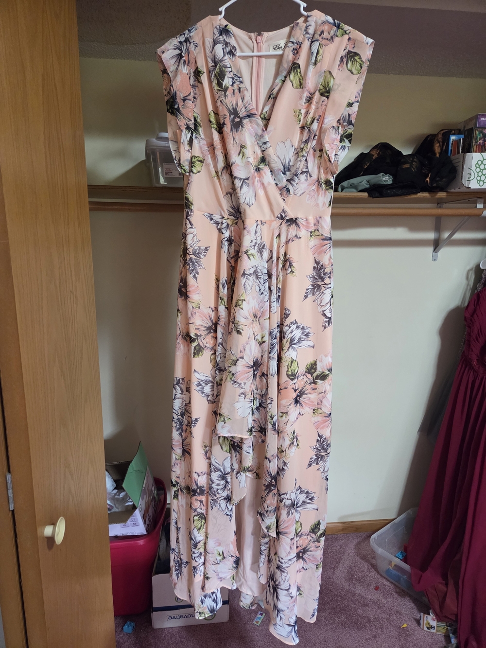 Eliza J Peach Floral High-Low Wrap Dress